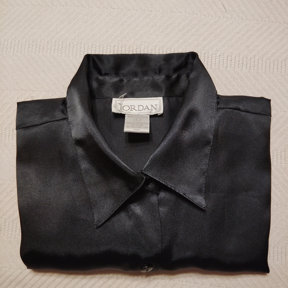 Vintage Jordan Black Satin Blouse Size L